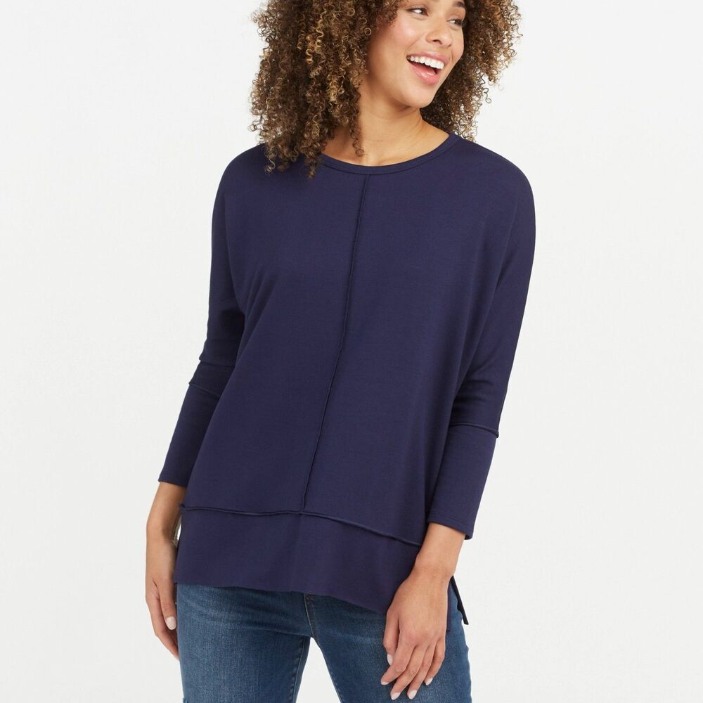 Spanx Perfect Length Dolman Sleeve Top Size XL Navy Blue